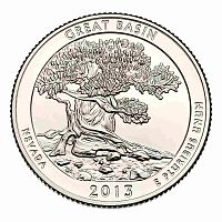Монета 25 центов Грейт-Бейсин. Национальные парки. США Р 2013 UNC