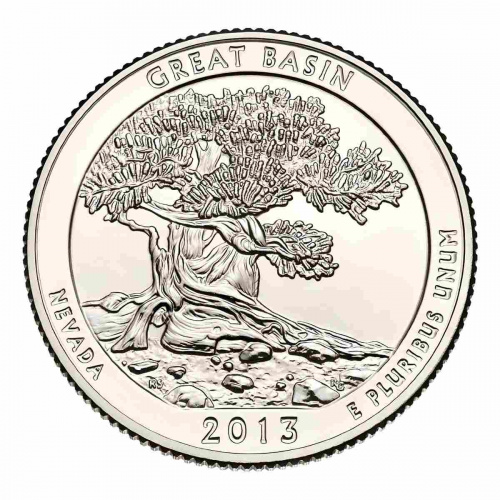 Монета 25 центов Грейт-Бейсин. Национальные парки. США Р 2013 UNC
