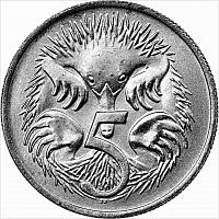 Коллекционная монета 5 центов. Австралия, год выпуска из периода 1966-1984, VF-XF
