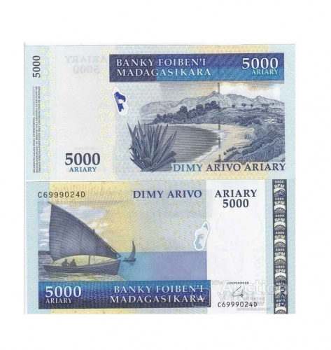 Подлинная банкнота 5000 ариари. Мадагаскар, 2008 г. в. Купюра в состоянии UNC (без обращения) Подлинная банкнота 5000 ариари. Мадагаскар, 2008 г. в. Купюра в состоянии UNC (без обращения)
