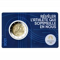 Памятная монета 2 евро в синем блистере XXXIII Летние Олимпийские игры. Париж 2024. Выпуск I Франция 2021 BU
