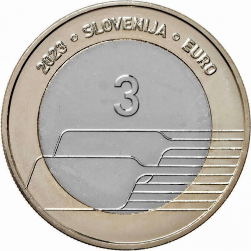 Монета 3 евро День словенского спорта. Словения 2023 UNC фото 2