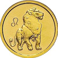 Золотая монета 999 пробы (3.2 г) 25 рублей Лев в капсуле. Знаки зодиака. ММД 2002 UNC