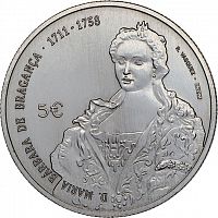 Монета 5 евро Мария Барбара Брагансская - королева Испании. Португалия 2017 UNC
