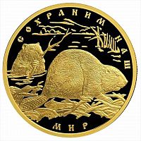Монета 100 рублей Речной бобр. Сохраним наш мир. СПМД 2008 PF