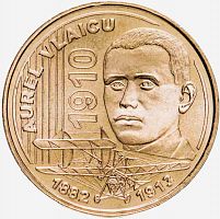 Памятная монета 50 бани 100 лет авиации Аурель Влайцу. Румыния, 2010 г. в. Монета в состоянии UNC (из ролла)