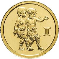 Золотая монета 999 пробы (3.2 г) 25 рублей Близнецы в капсуле. Знаки зодиака. ММД 2003 UNC