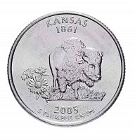 Монета 25 центов Канзас. Штаты и территории. США D 2005 UNC