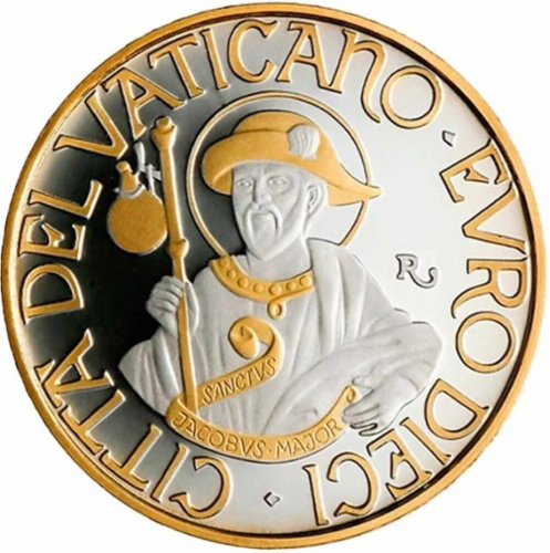 Серебряная монета 925 пробы (22 г) 10 евро Святой Иаков в капсуле. Ватикан 2023 PF Серебряная монета 925 пробы (22 г) 10 евро Святой Иаков в капсуле. Ватикан 2023 PF