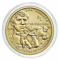 Монета 1 доллар Джим Торп в капсуле. Коренные американцы. США P 2018 UNC
