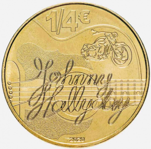 Монета 1/4 евро Джонни Холлидей. Франция 2020 UNC фото 2 Монета 1/4 евро Джонни Холлидей. Франция 2020 UNC фото 2