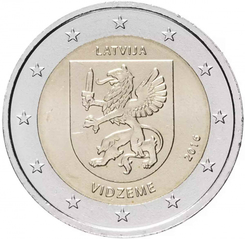 Монета 2 евро Видземе. Латвия 2016 UNC