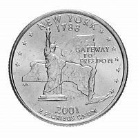 Монета 25 центов Нью Йорк. Штаты и территории. США Р 2001 UNC