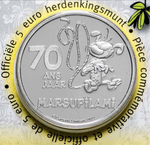 Монета 5 евро 70 лет комиксу Марсупилами. Бельгия 2022 UNC фото 3