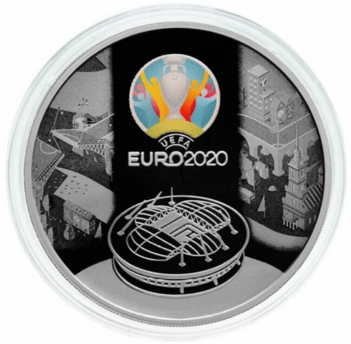 Серебряная монета 3 рубля 925 пробы (31,1 г чистого серебра), кубок UEFA EURO-2020, 2021 г. в. Proof (Полированная) фото 5