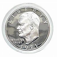 Серебряная монета 1 доллар в капсуле Эйзенхауэр. S США 1971 Proof