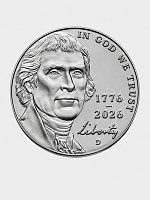Монета 5 центов 250 лет независимости США 2026 D UNC