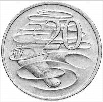 Коллекционная монета 20 центов. Австралия, год выпуска из периода 1966-1984, VF-XF