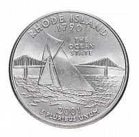 Монета 25 центов Род Айленд. Штаты и территории. США Р 2001 UNC