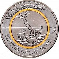 Памятная монета 5 евро Субтропическая зона. Климатические зоны. Германия J 2018 UNC
