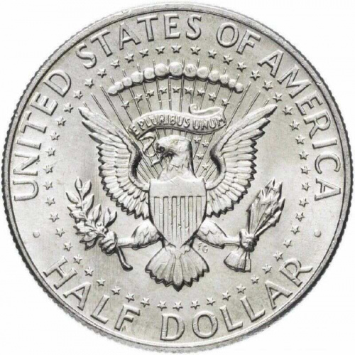 Серебряная монета 400 пробы 1/2 доллара (half dollar) Кеннеди. D. США, 1968 г. в. aUNC фото 2