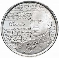 Памятная монета 25 центов в запайке Сэр Айзек Брок. Война 1812 года. Канада 2012 UNC