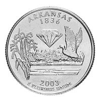 Монета 25 центов Арканзас. Штаты и территории. США Р 2003 UNC