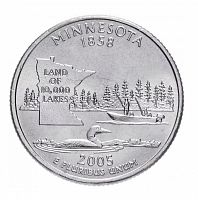 Монета 25 центов Миннесота. Штаты и территории. США Р 2005 UNC