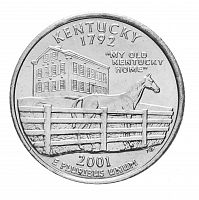 Монета 25 центов Кентукки. Штаты и территории. США Р 2001 UNC
